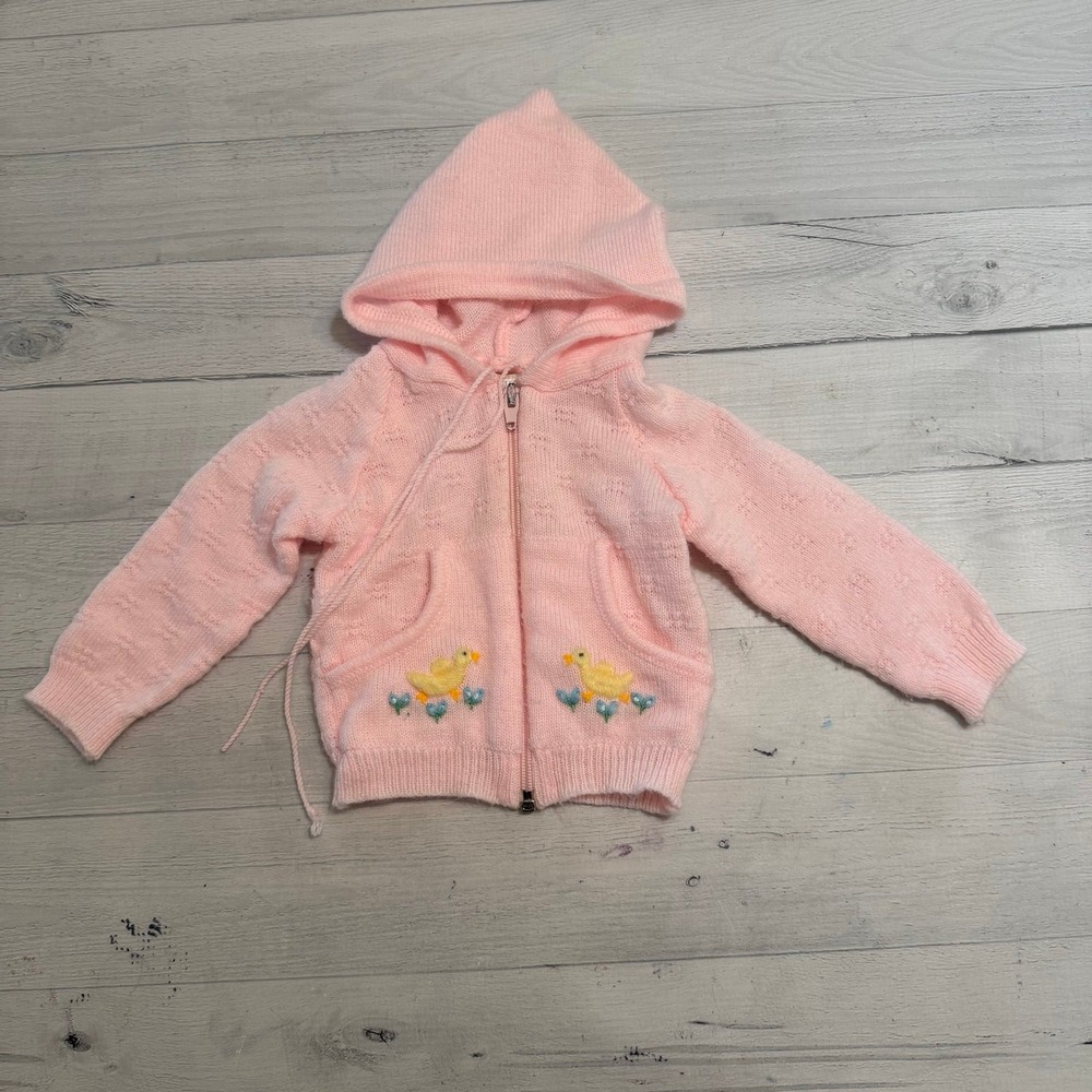 Vintage Quiltex baby girls knit sweater with ducks 6‎ months